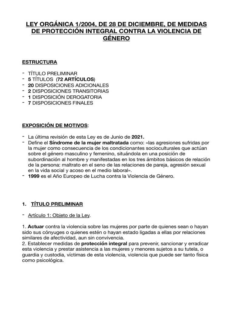 Ley de Protección Integral contra la Violencia de Género | PDF | La ...