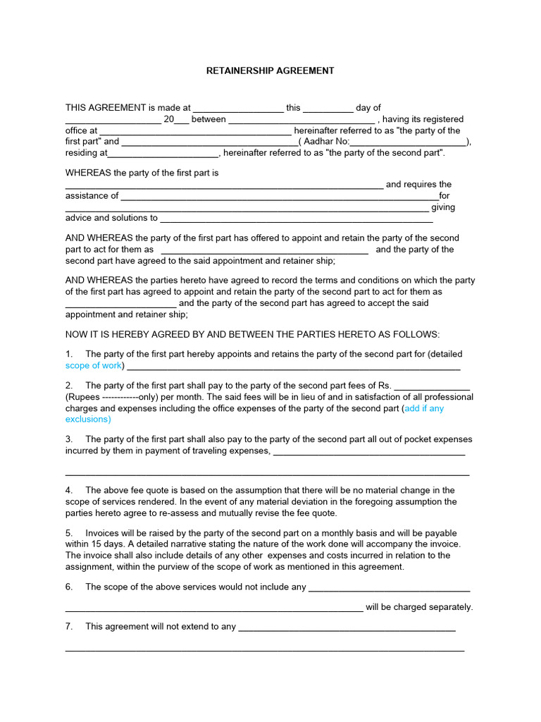 RETAINERSHIP AGREEMENT PDF