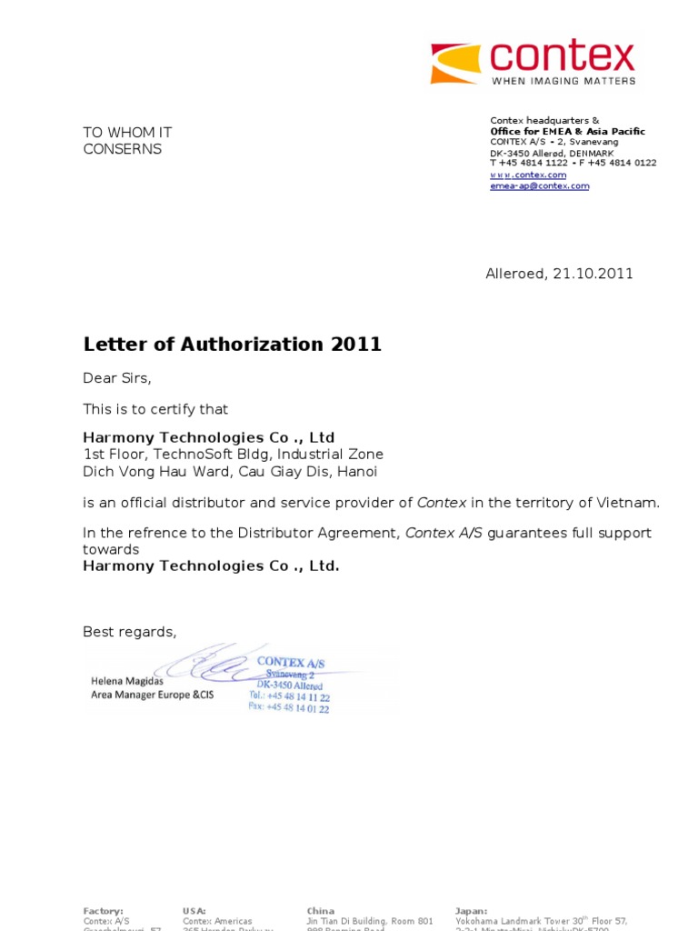 Contex Distributor Authorization Letter | PDF