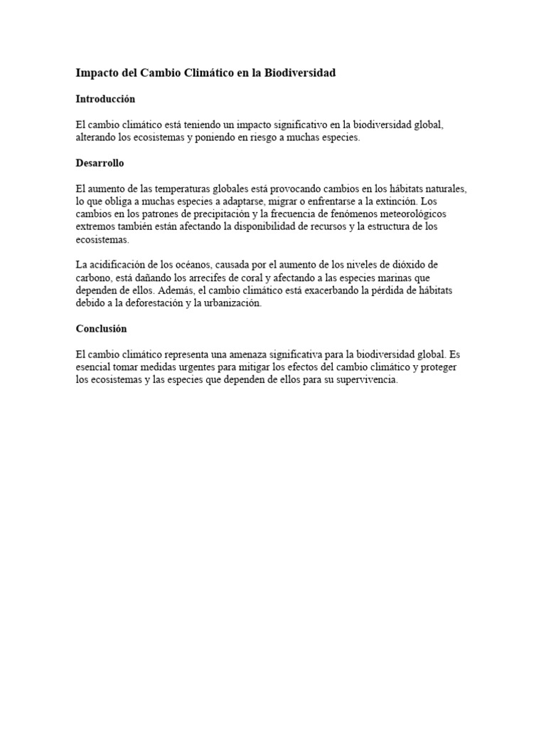 Impacto Del Cambio Climático en La Biodiversidad | PDF | Ciencia y ...
