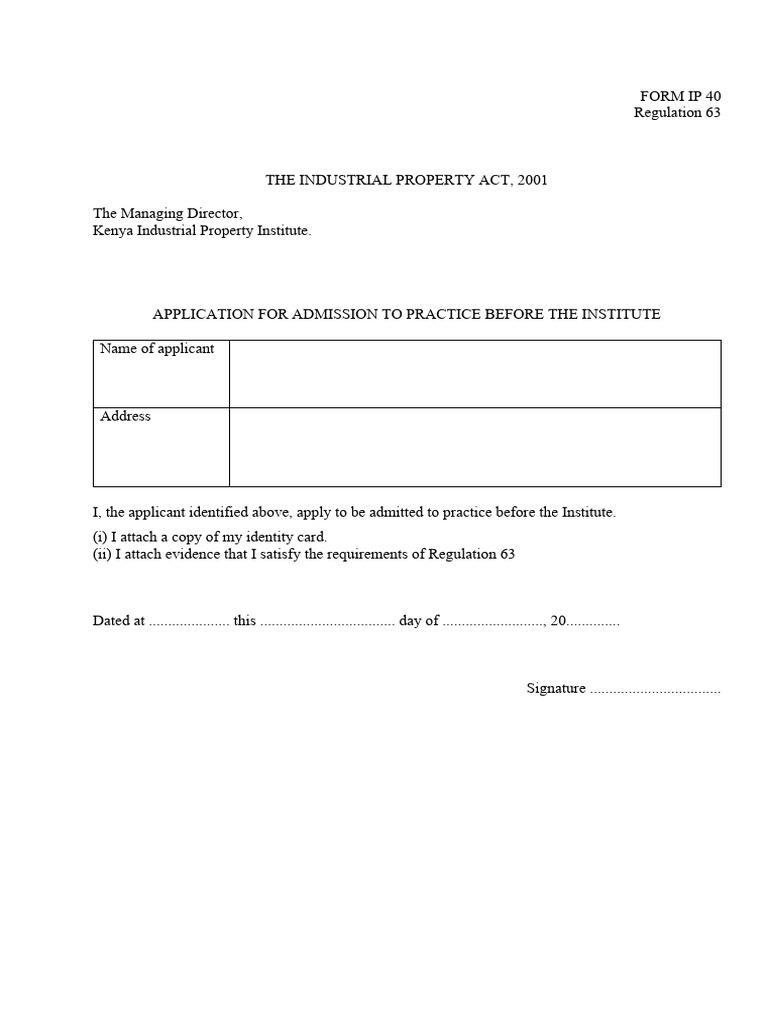 Application for Admission to Practice | PDF