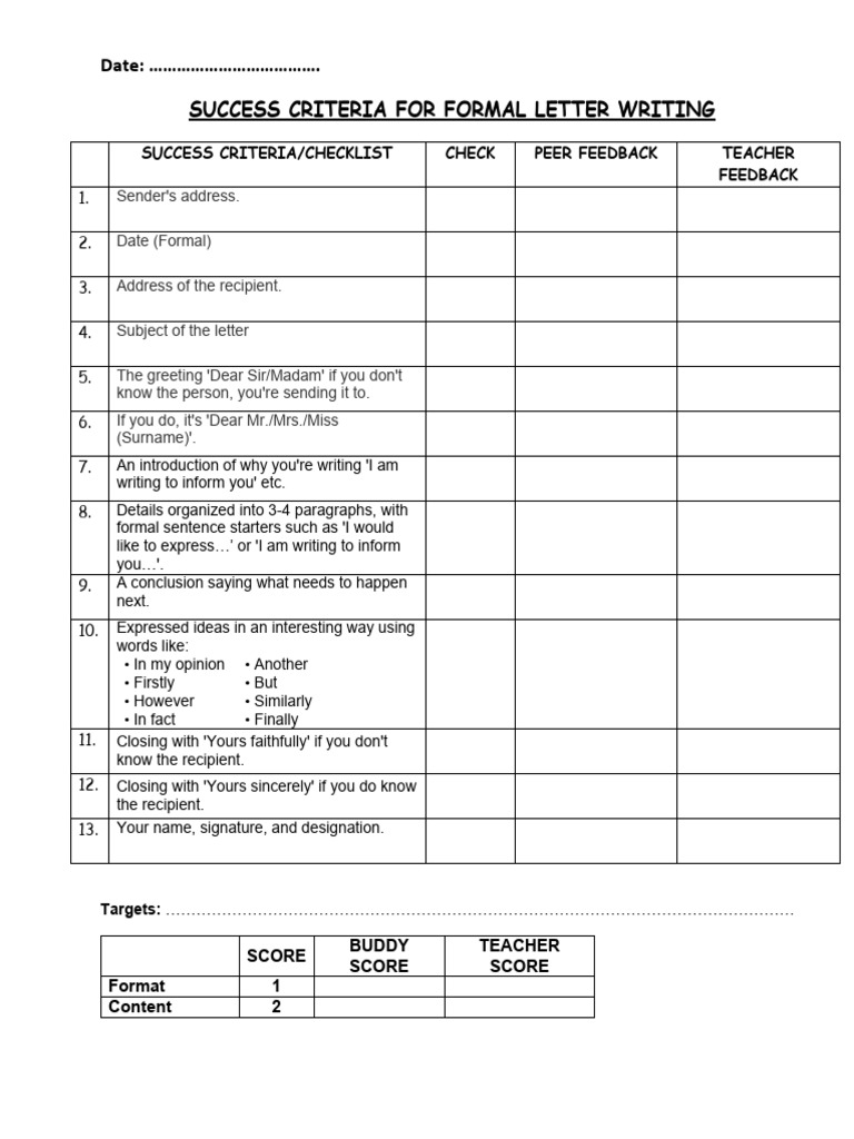 Formal Letter Writing Success Criteria | PDF | Career & Growth