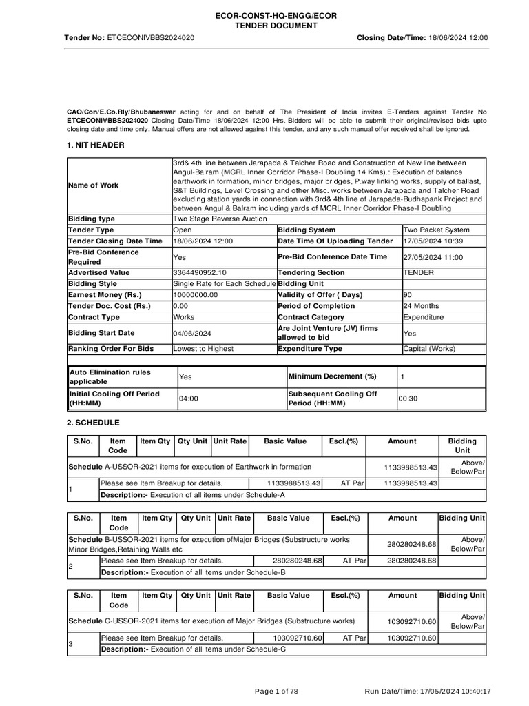 Tender for Railway Line Construction | PDF | Concrete | Construction ...