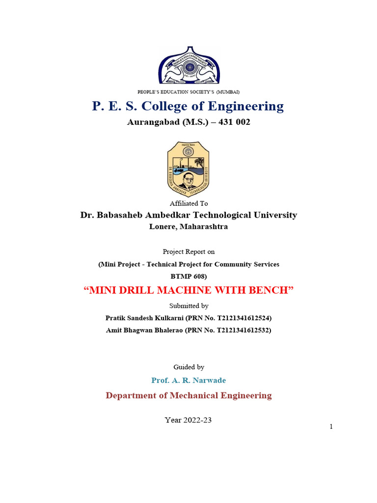 Mini Drill Machine Project Report | PDF | Drilling | Drill