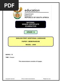 Grade 10 English Fal Paper 1 Exemplar 2006 Memorandum