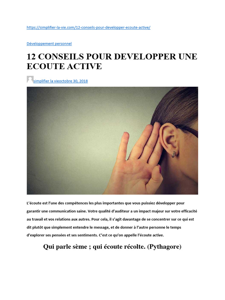 12 Conseils Pour Développer Une Écoute Active | PDF | la communication ...