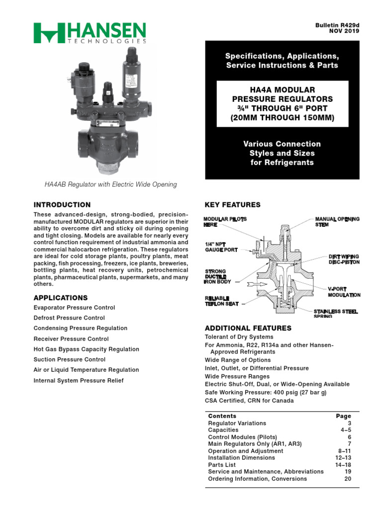 Hansen HA4A Modular Regulators Guide | PDF | Valve | Pipe (Fluid ...