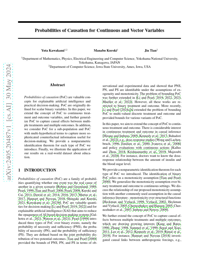 Probabilities of Causation For Continuous and Vector Variables | PDF ...