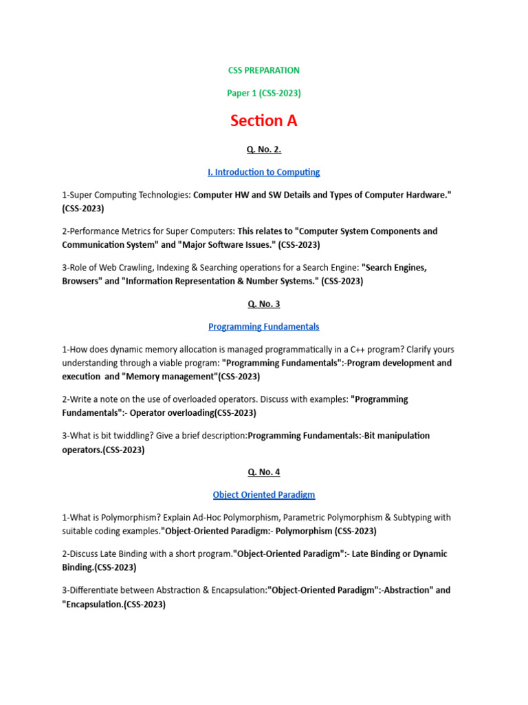 Past Paper Questions - Precise | PDF | Class (Computer Programming ...