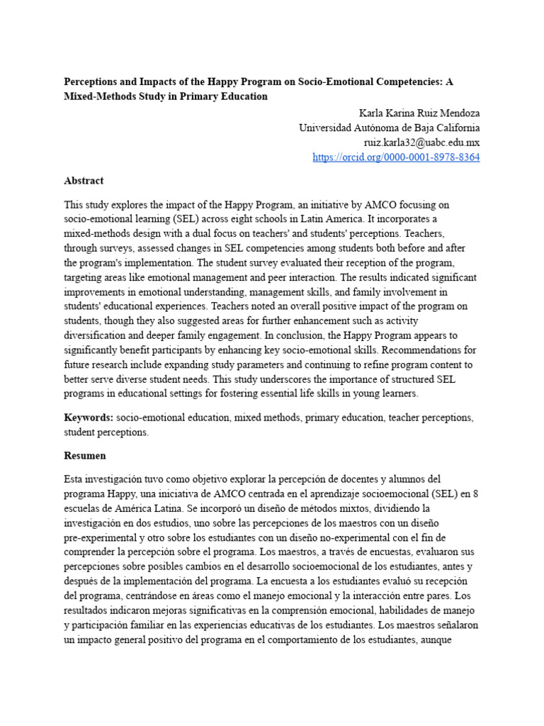 Teachers' and Students' Perception of The Happy Program by Amco | PDF ...