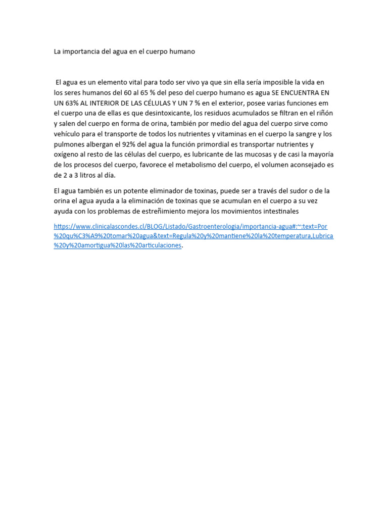 La Importancia Del Agua en El Cuerpo Humano | PDF | Estilo de vida