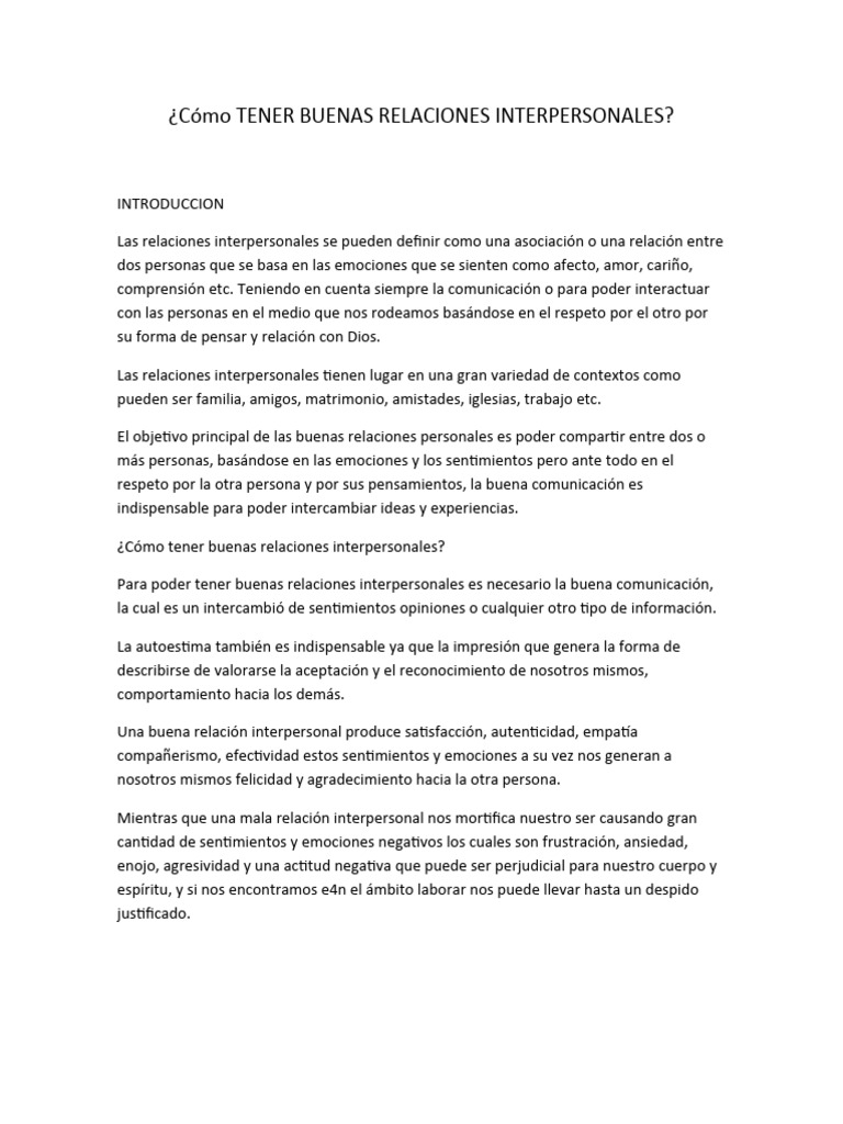 Cómo TENER BUENAS RELACIONES INTERPERSONALES | Descargar gratis PDF ...