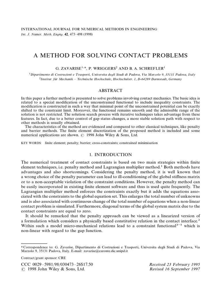 A Method For Solving Contact Problems | PDF | Equations | Lagrangian ...