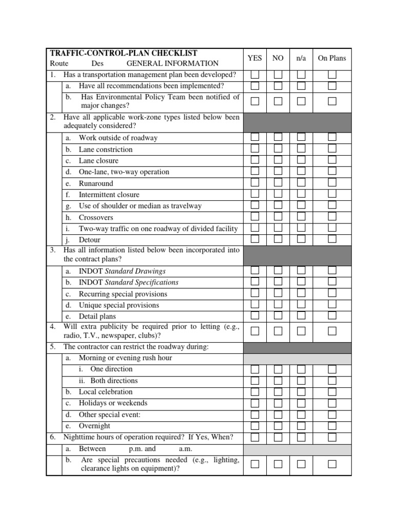 Traffic Control Plan Checklist Guide | PDF | Traffic | Transportation ...