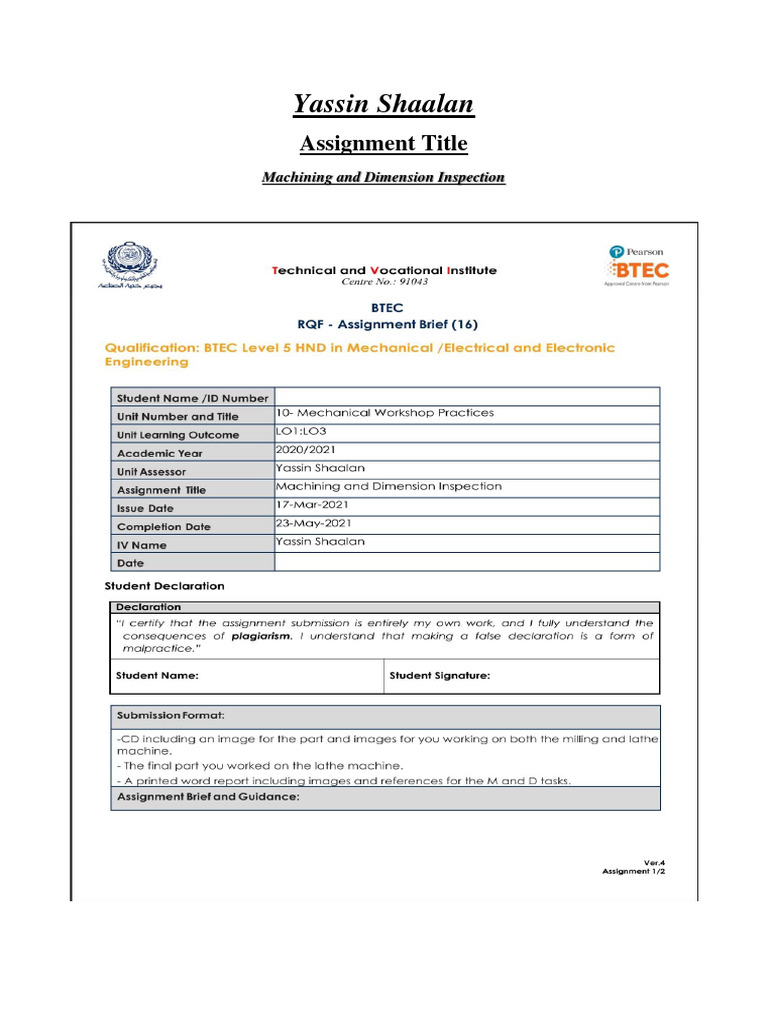 Mechanical Workshop Task 1 4 Pdf