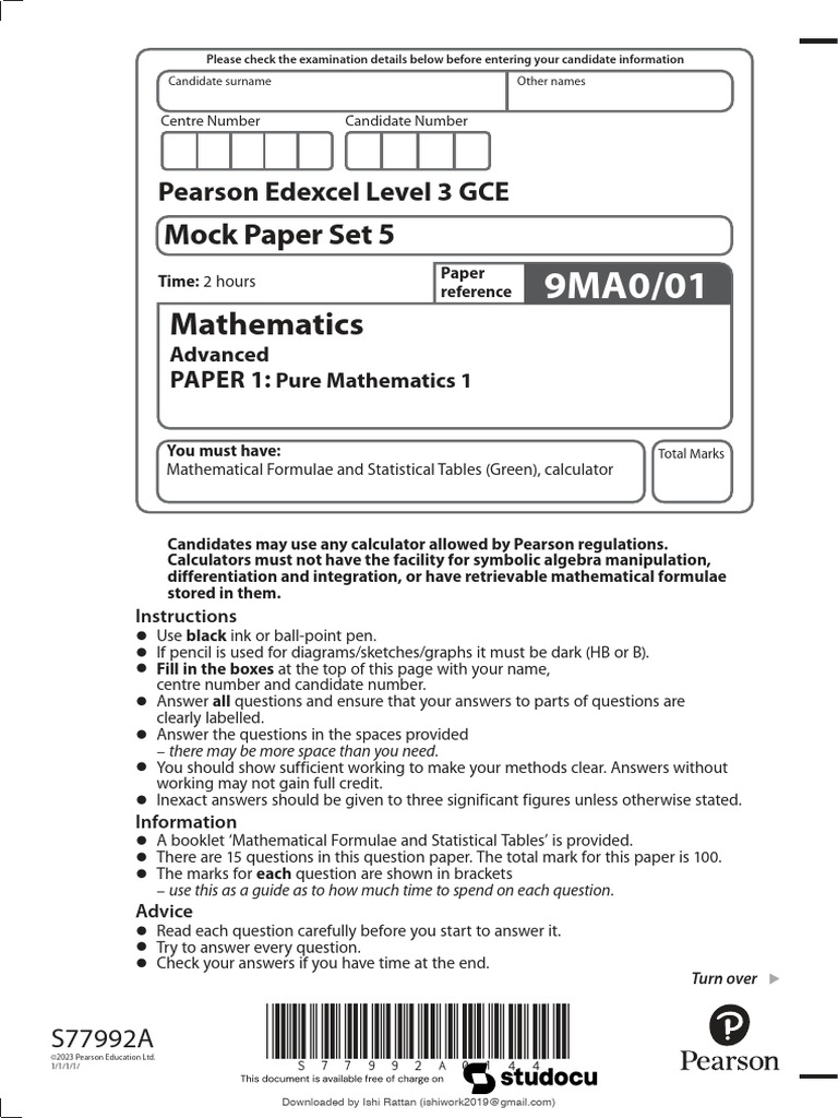 Mock Set 5 Paper 1 Pdf Area Mathematics