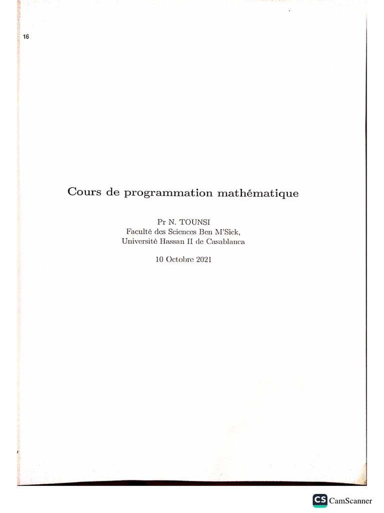 Programmation Mathématique SMA S5 | PDF
