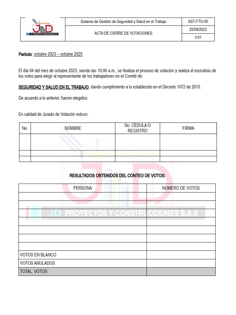 Sst-Fto-05 Acta de Cierre de Votaciones Comités | PDF | Gobierno ...