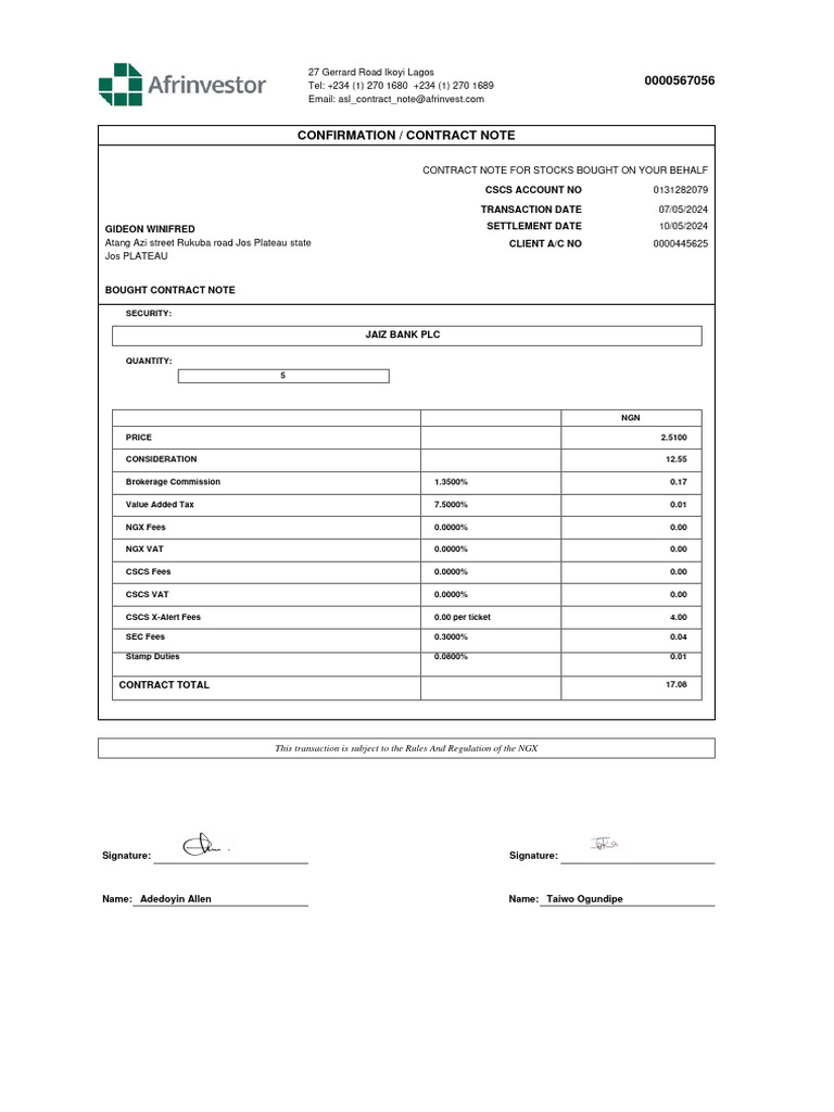 Contract Note 0000567056 | PDF | Investing | Economies