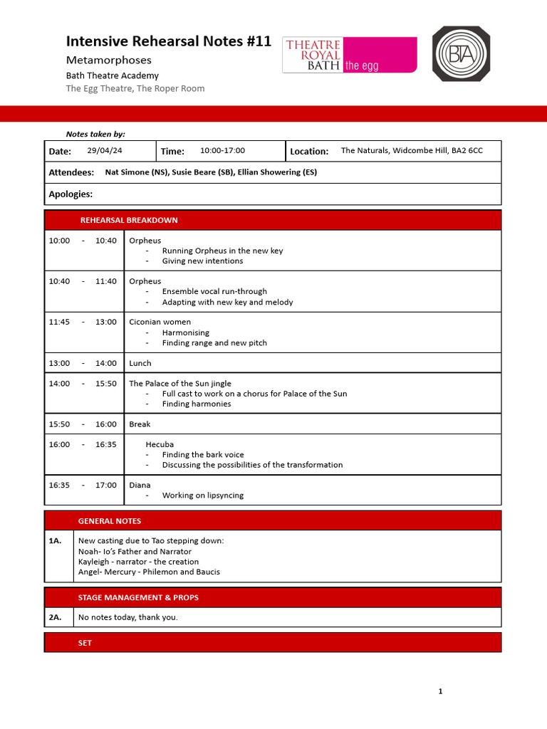 11 Meta Rehearsal Notes 29 04 24 | PDF | Musicology