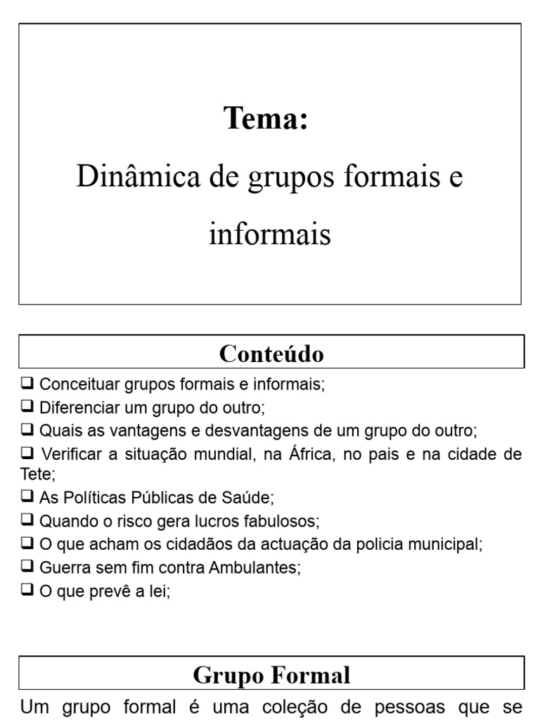 Grupos Formais e Informais: Diferenças e Impactos | PDF | Poder (social ...