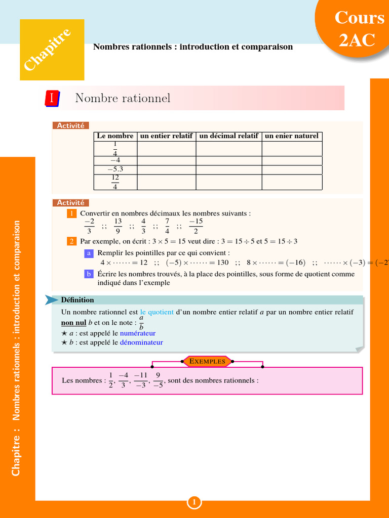 01 Nombres Rationnels Introduction Et Comparaison Steinmaths | PDF ...