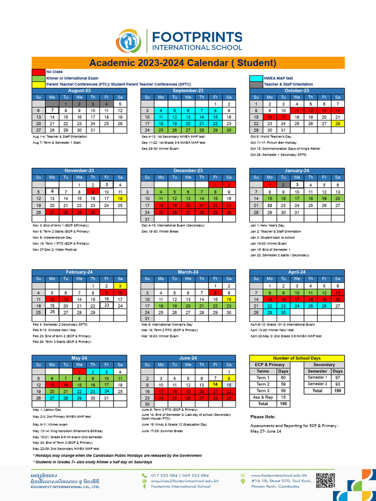FIS Student Calendar SY2023 2024 PDF Academic Term Educational