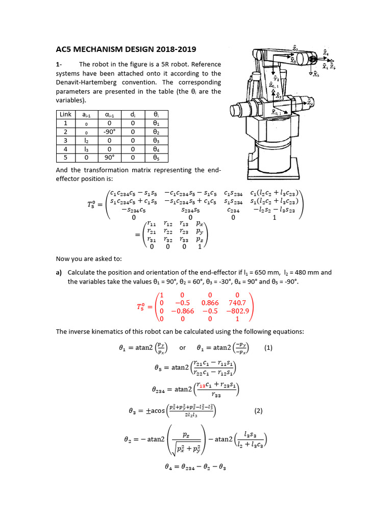 5R Robot Kinematics and Dynamics Analysis | PDF | Linear Algebra ...