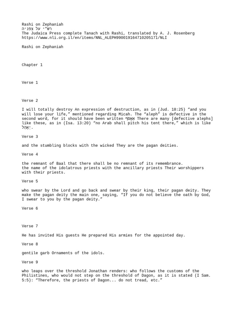 Rashi On Zephaniah - en - The Judaica Press Complete Tanach With Rashi ...