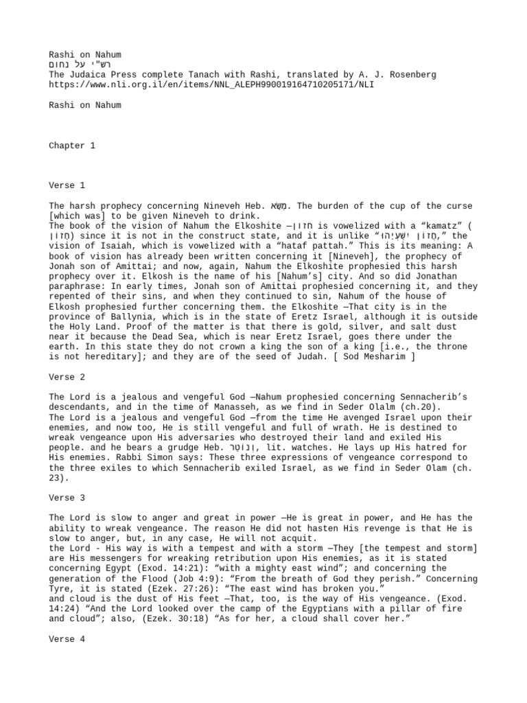 Rashi On Nahum - en - The Judaica Press Complete Tanach With Rashi ...