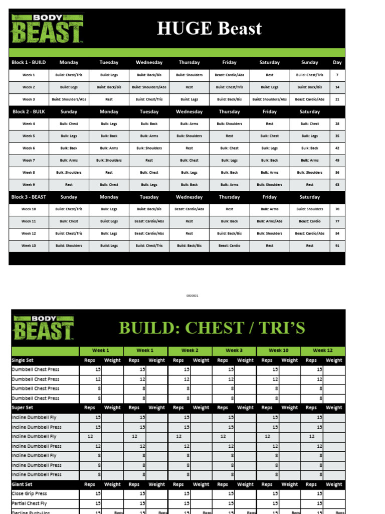 13-Week Beast Workout Plan | PDF | Management Of Obesity | Physical ...