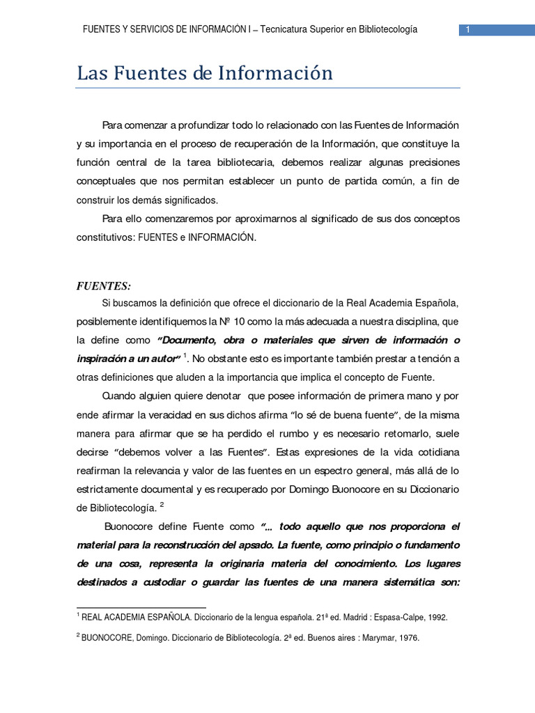 1 - BIBLIO FySI Las Fuentes de Informacion | PDF | Bibliotecas ...