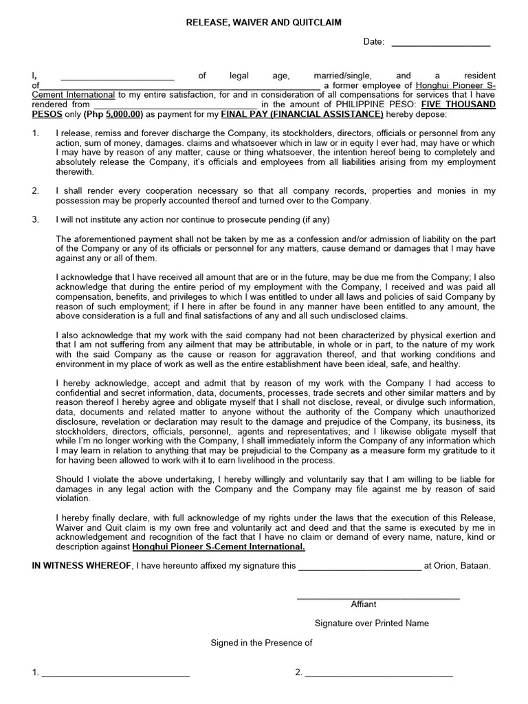 Quit Claim PDF Employment Common Law