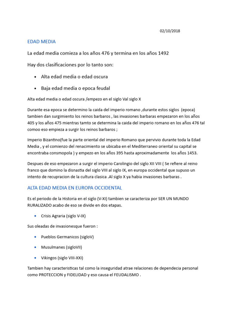 Historia de la Edad Media en Europa | PDF | Edades medias | Edad Media ...
