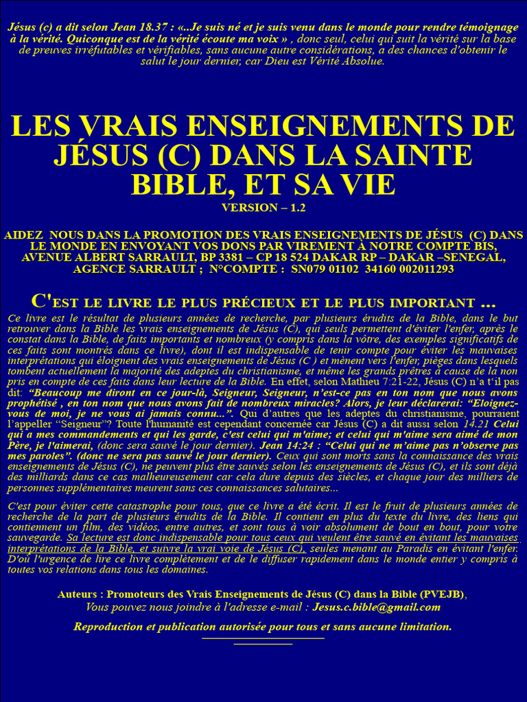 Vrais Enseignements de Jésus dans la Bible | PDF | Évangile selon Jean ...