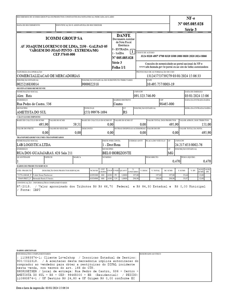 N50281038248866 Nfe | PDF | Recibo | Gestão da cadeia de suprimentos