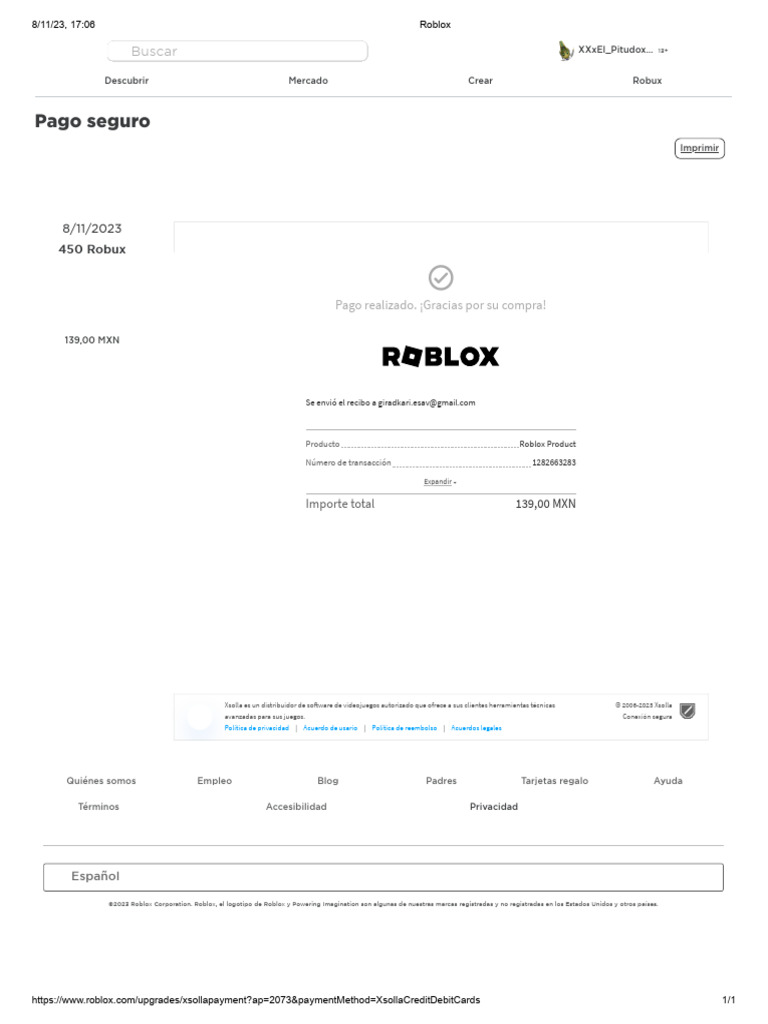 Compra de 450 Robux en Roblox | PDF | Informática