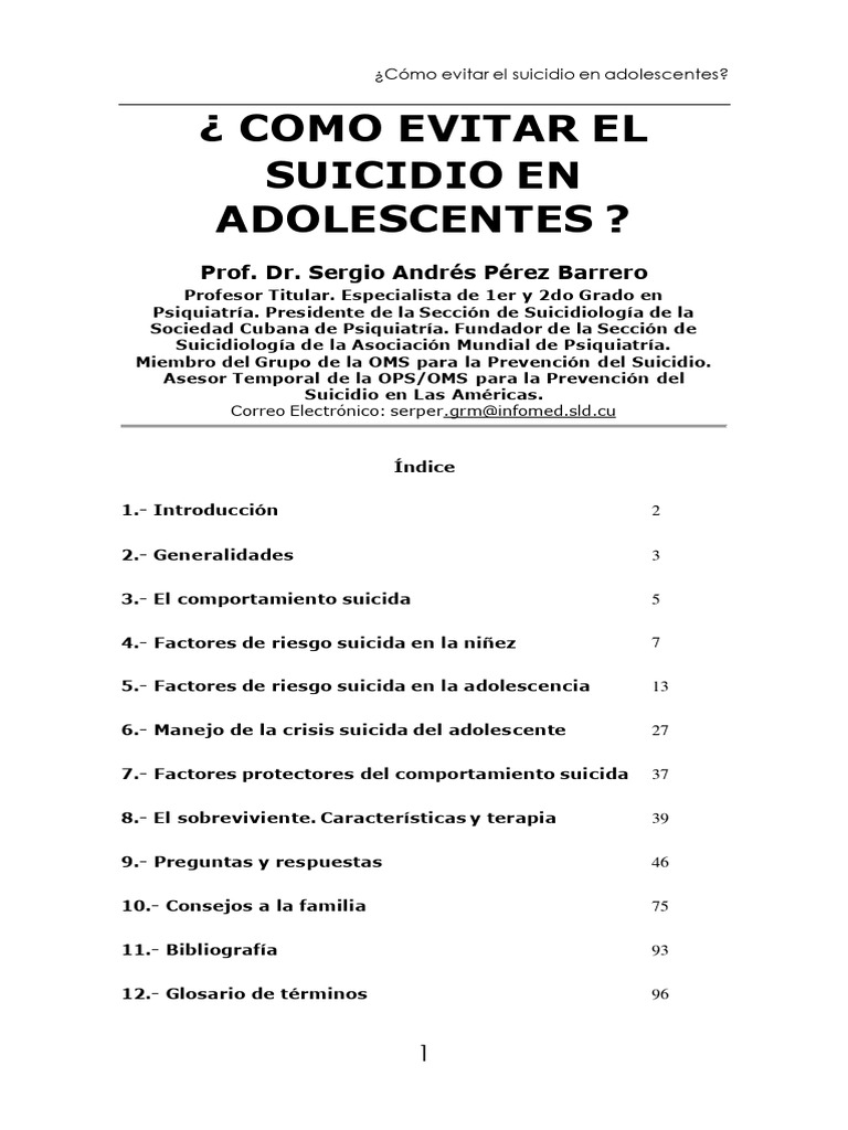 Como Evitar El Suicidio en Adolescentes | PDF | Suicidio | Depresión ...
