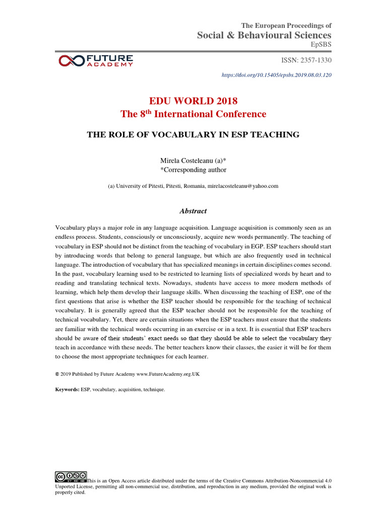 Vocabulary's Role in ESP Teaching | PDF | Vocabulary | Language Education