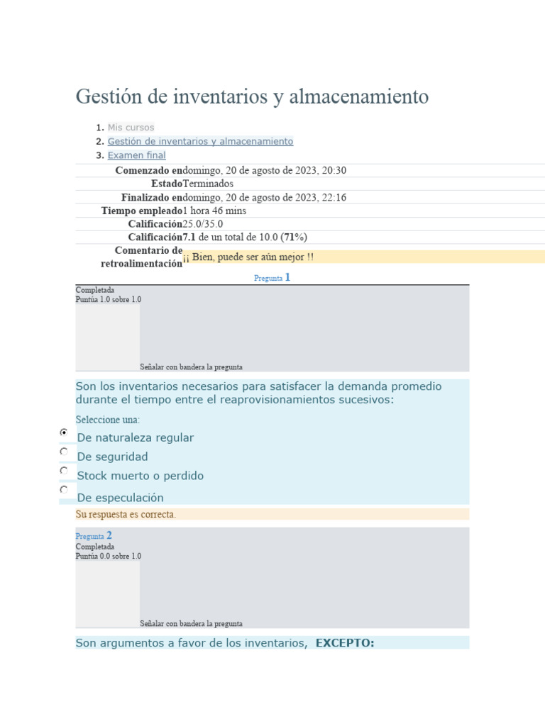 Examen Final de Gestión de Inventarios | PDF | Crecimiento personal y ...