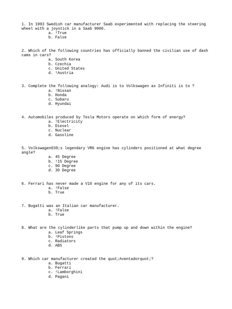 Car and Science Trivia Quiz | PDF | Engines | Planets