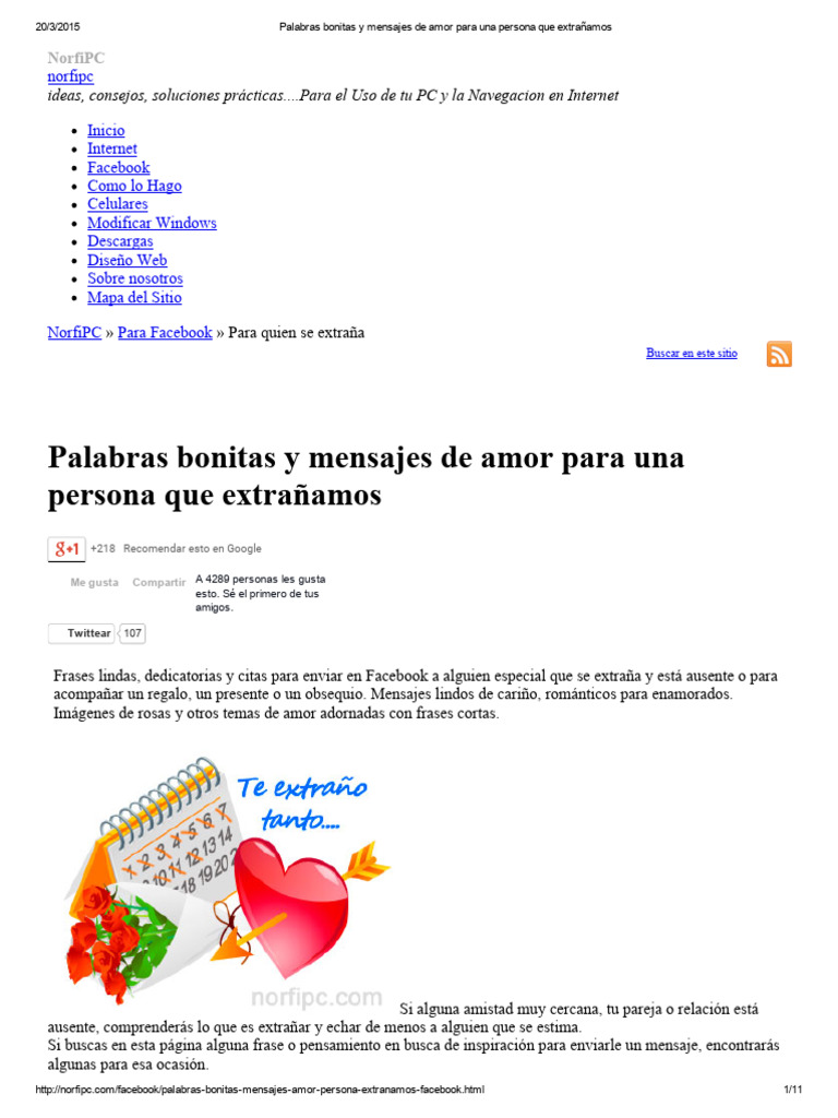 Mensajes de amor para extrañar | PDF | Amor | Facebook, image size:768x1024