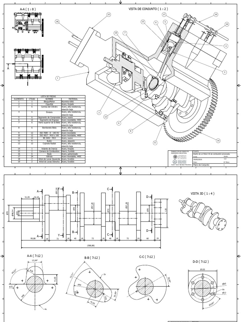 Planos de Motor V6 de Combustión | PDF | Acero | Ingeniería de Edificación