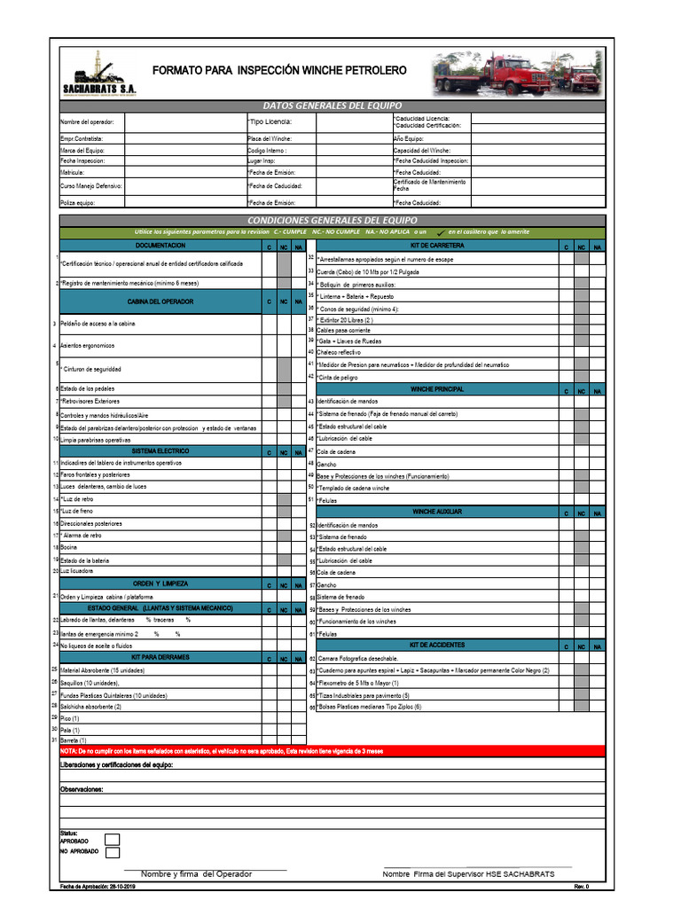 Inspección de Winche Petrolero | PDF | Vehículo de motor | Vehículos