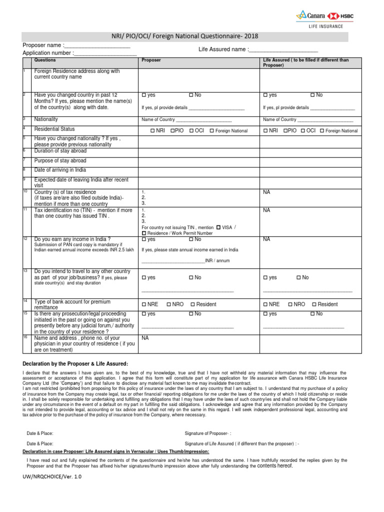 NRI Questionnaire Ver 11 - 240211 - 124258 | PDF