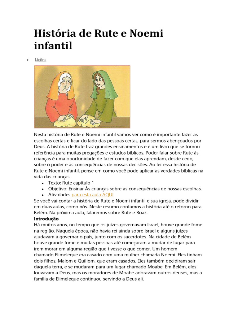 História de Rute e Noemi Infantil | PDF | Livro de Ruth | Oração
