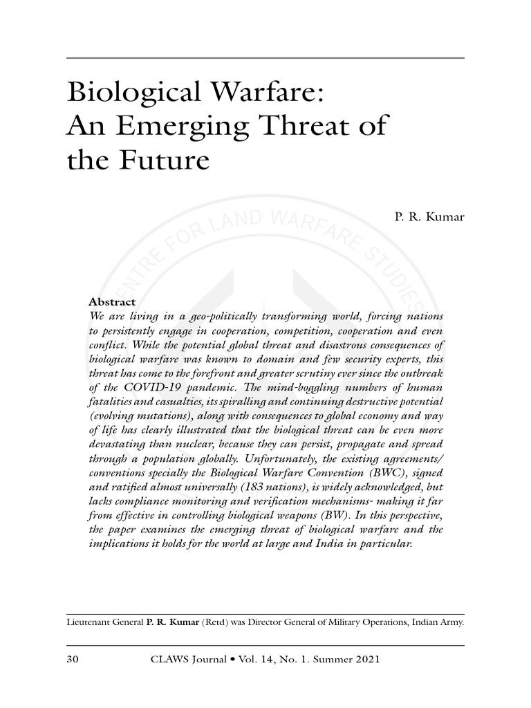 Biological Warfare An Emerging Threat of 1131c6f0 | PDF | Biological ...