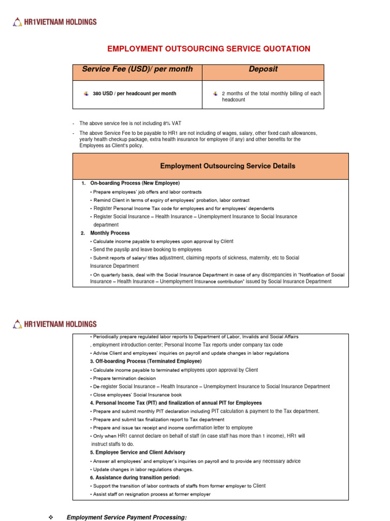(HR1Vietnam) - Employment Outsourcing Service Proposal | PDF ...