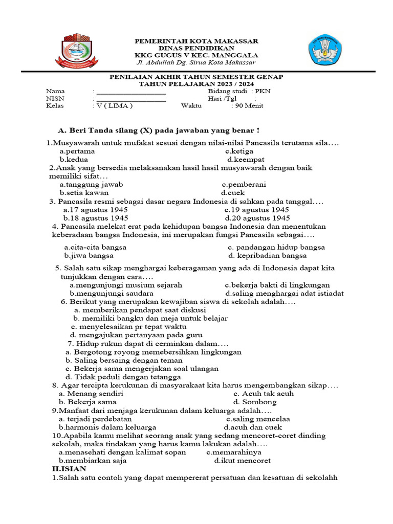Soal PKN Kelas 5 Semester Genap | PDF | Karier & Perkembangan