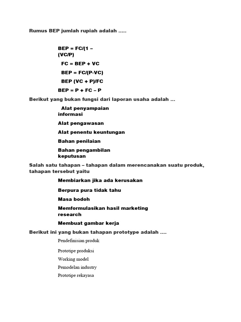 Rumus BEP dalam Rupiah dan Aplikasinya | PDF | Seni